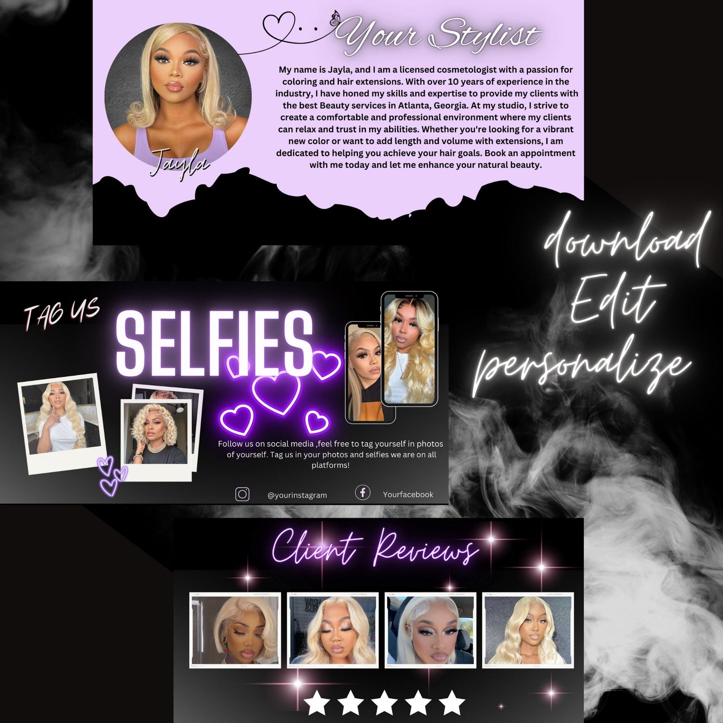 Acuity Template Lash Tech Branding Scheduling Template For  Hair Stylist Purple And Black  Glam Website  Nail Tech Acuity Estetician Acuity