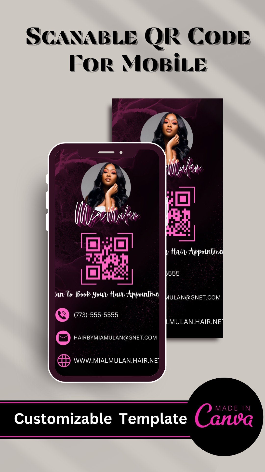 DIY Editable Business Card Template Instagram Business Card, IG Business Card, Lash Tech Business Card, QR code Business Card, Hairstylist