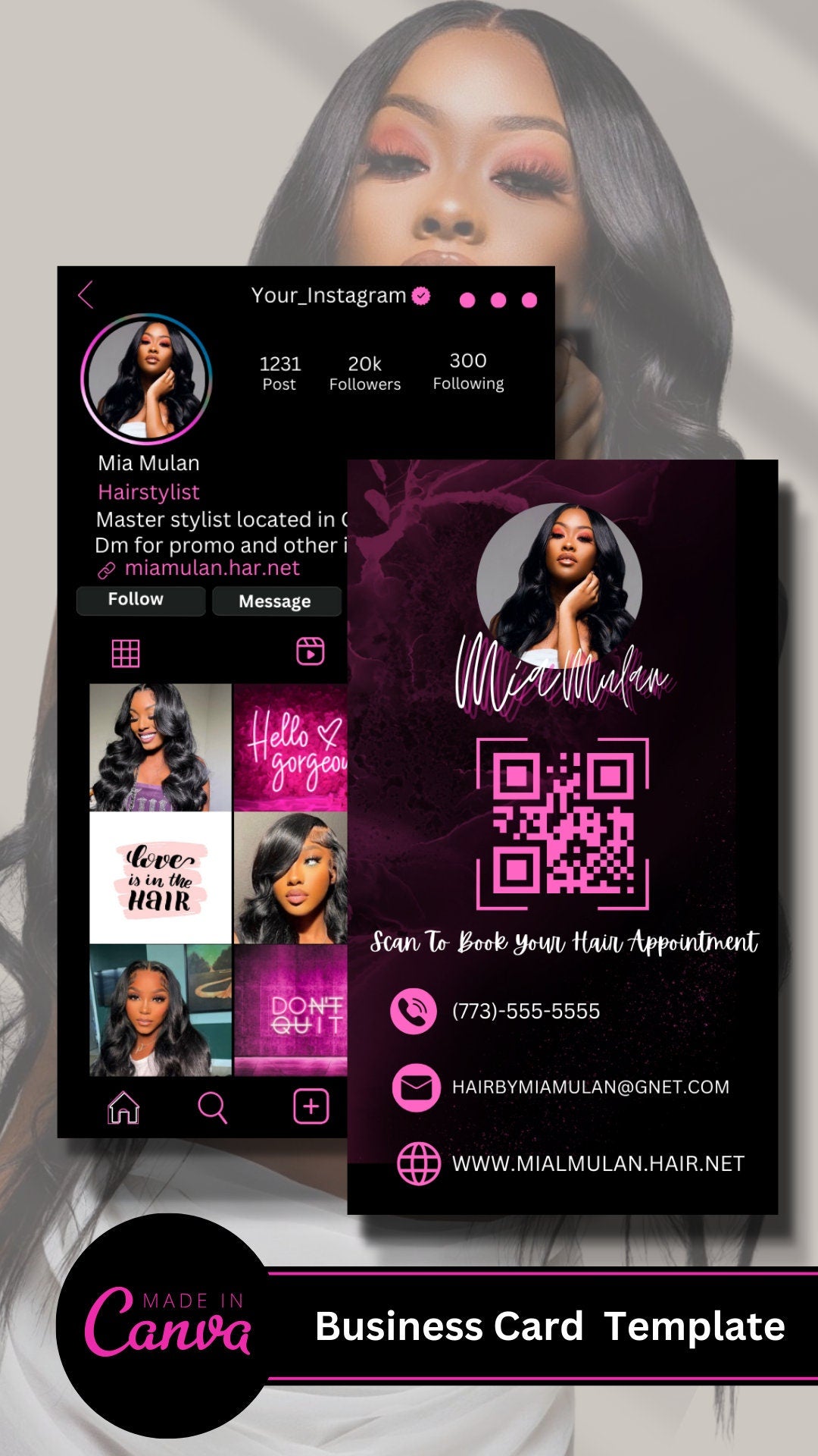 DIY Editable Business Card Template Instagram Business Card, IG Business Card, Lash Tech Business Card, QR code Business Card, Hairstylist