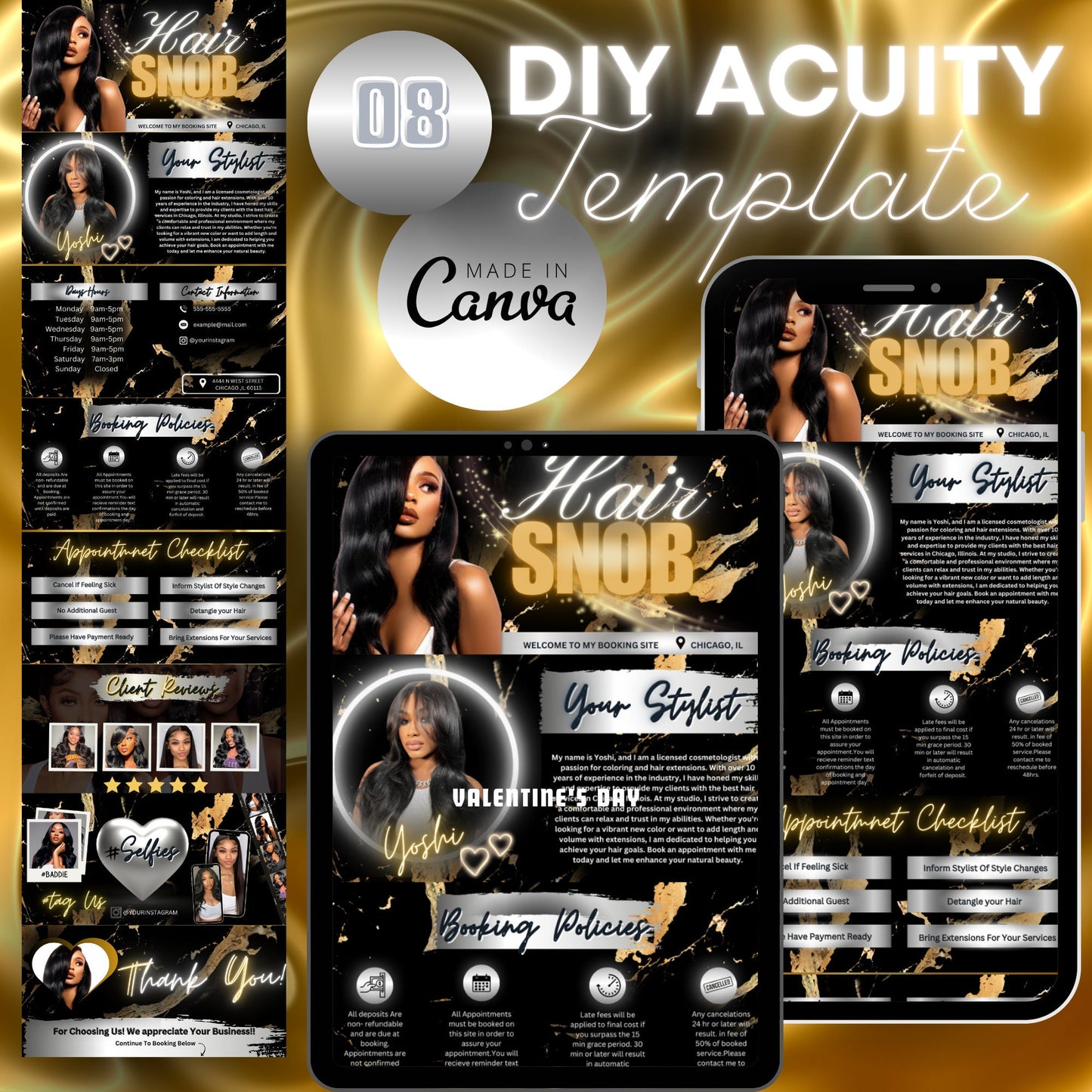 Acuity Template  Lash Tech Website Hairstylist Template Lashtech Scheduling Template Diy Website Hairstylist Branding Canva Template Gold