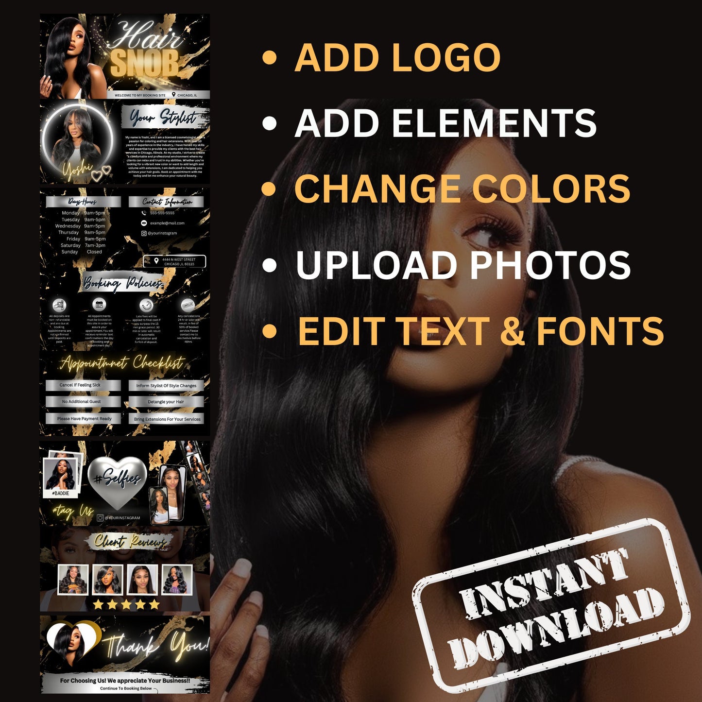 Acuity Template  Lash Tech Website Hairstylist Template Lashtech Scheduling Template Diy Website Hairstylist Branding Canva Template Gold