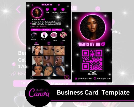 DIY Editable Business Card Template Instagram Business Card, IG  Beauty Business Card, Make Up Artist  , QR code Business Card, Lash Tech