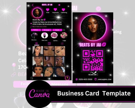 DIY Editable Business Card Template Instagram Business Card, IG  Beauty Business Card, Make Up Artist  , QR code Business Card, Lash Tech