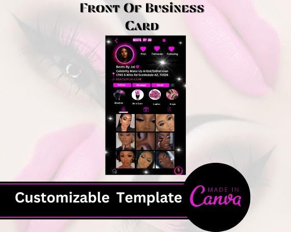 DIY Editable Business Card Template Instagram Business Card, IG  Beauty Business Card, Make Up Artist  , QR code Business Card, Lash Tech